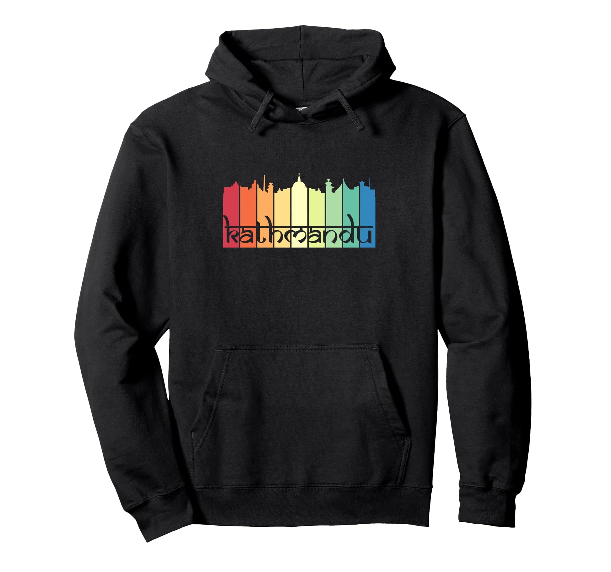 Stripe Temples Skyline Nepal Himalayan Hoodie - Unique Graphic Men Women - T-Shirt, Sweatshirt, Hoodie