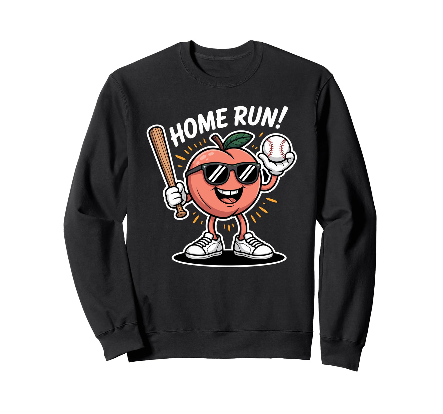Home Run Cartoon Peach Baseball Sweatshirt - Novelty Apparel for Adults - T-Shirt, Sweatshirt, Hoodie