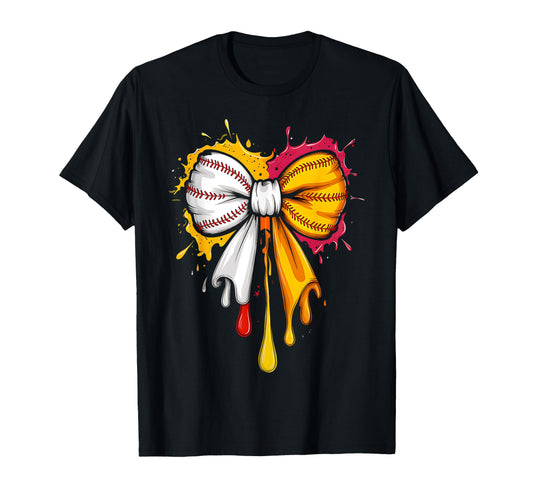 Aesthetic Softball Coquette Bow T-Shirt - Casual Everyday Wear Men Women - T-Shirt, Sweatshirt, Hoodie