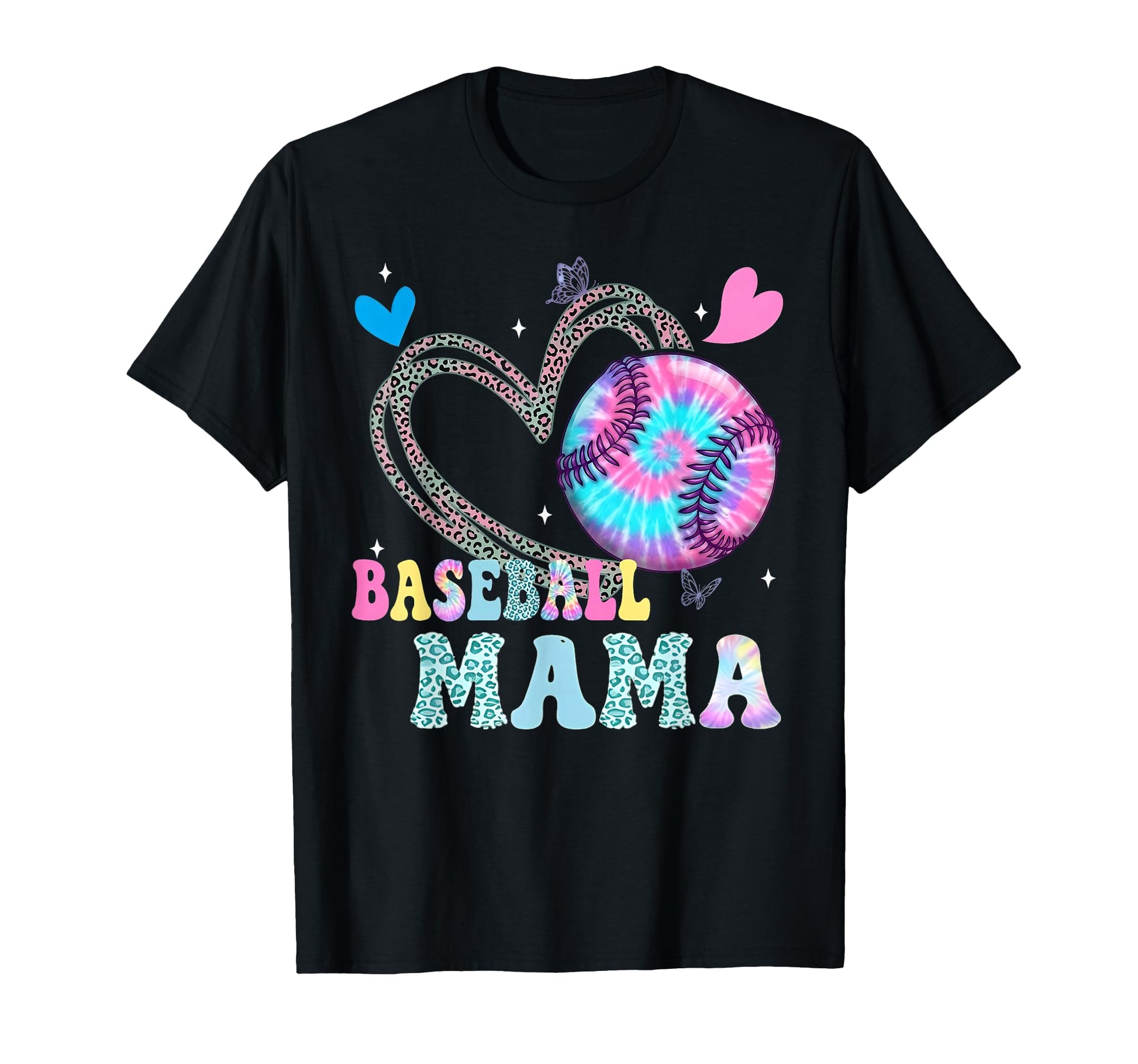 Baseball Mama Tie Dye Leopard Heart T-Shirt - Novelty Apparel Men Women - T-Shirt, Sweatshirt, Hoodie