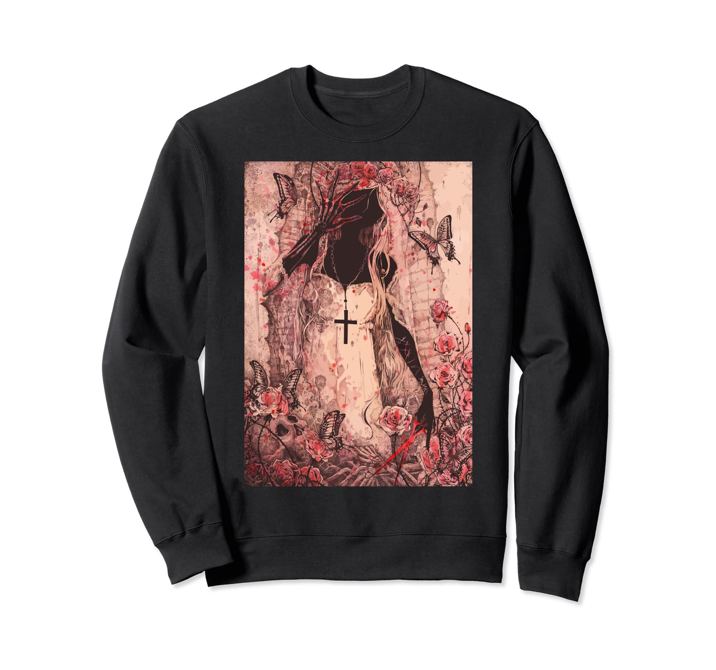 Sad Cross And Butterfly Pastel Sweatshirt - Streetwear Style for Adults - T-Shirt, Sweatshirt, Hoodie