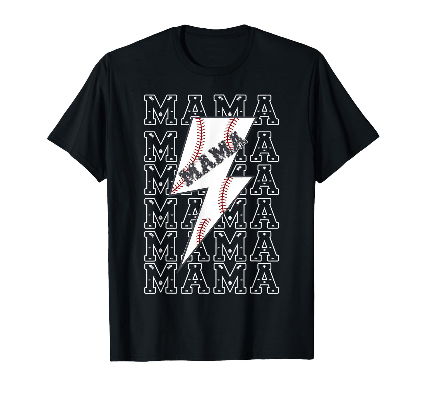 Mama Repeated Baseball Lightning T-Shirt - Fun Novelty Design for Adults - T-Shirt, Sweatshirt, Hoodie