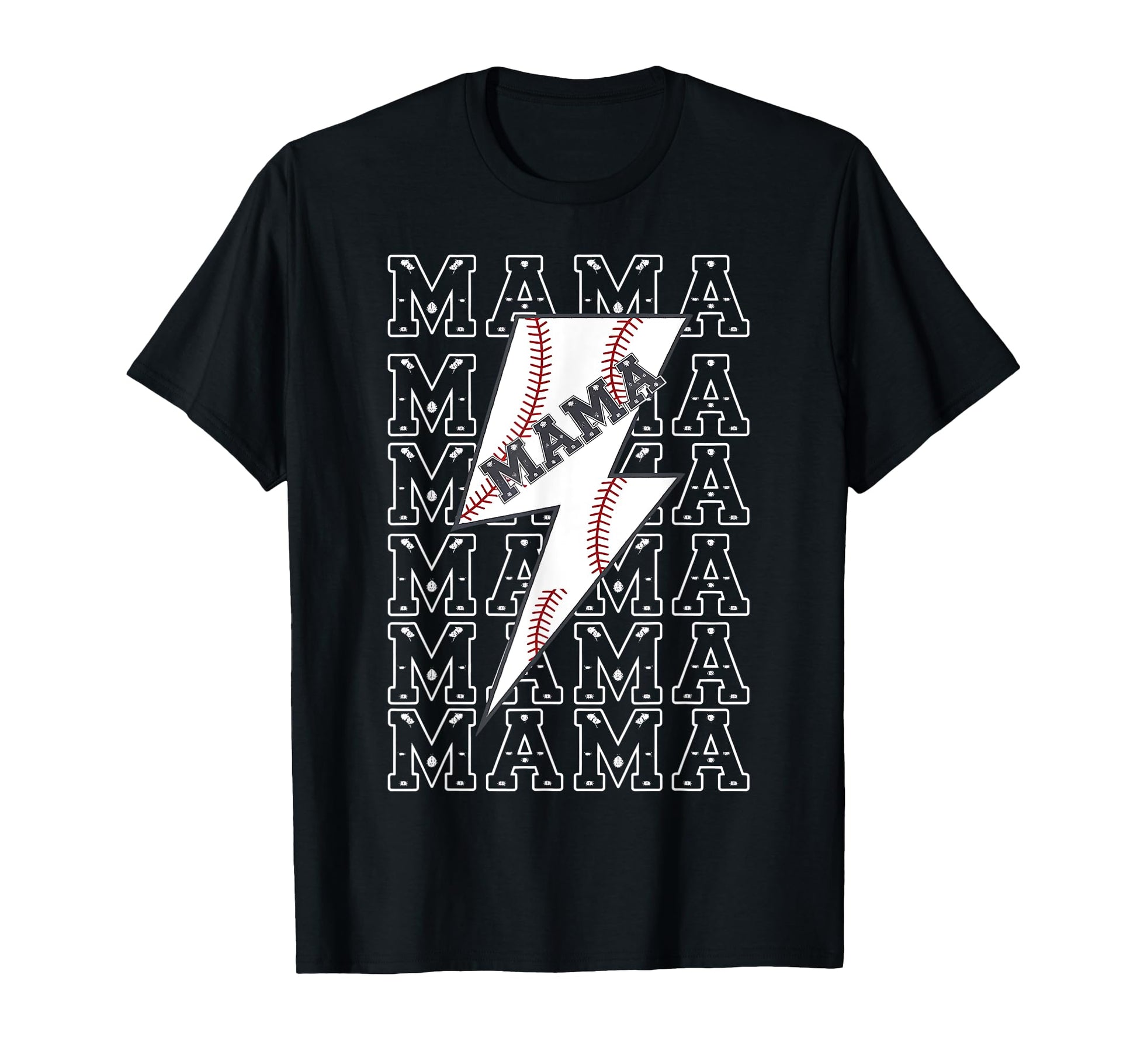 Mama Repeated Baseball Lightning T-Shirt - Fun Novelty Design for Adults - T-Shirt, Sweatshirt, Hoodie
