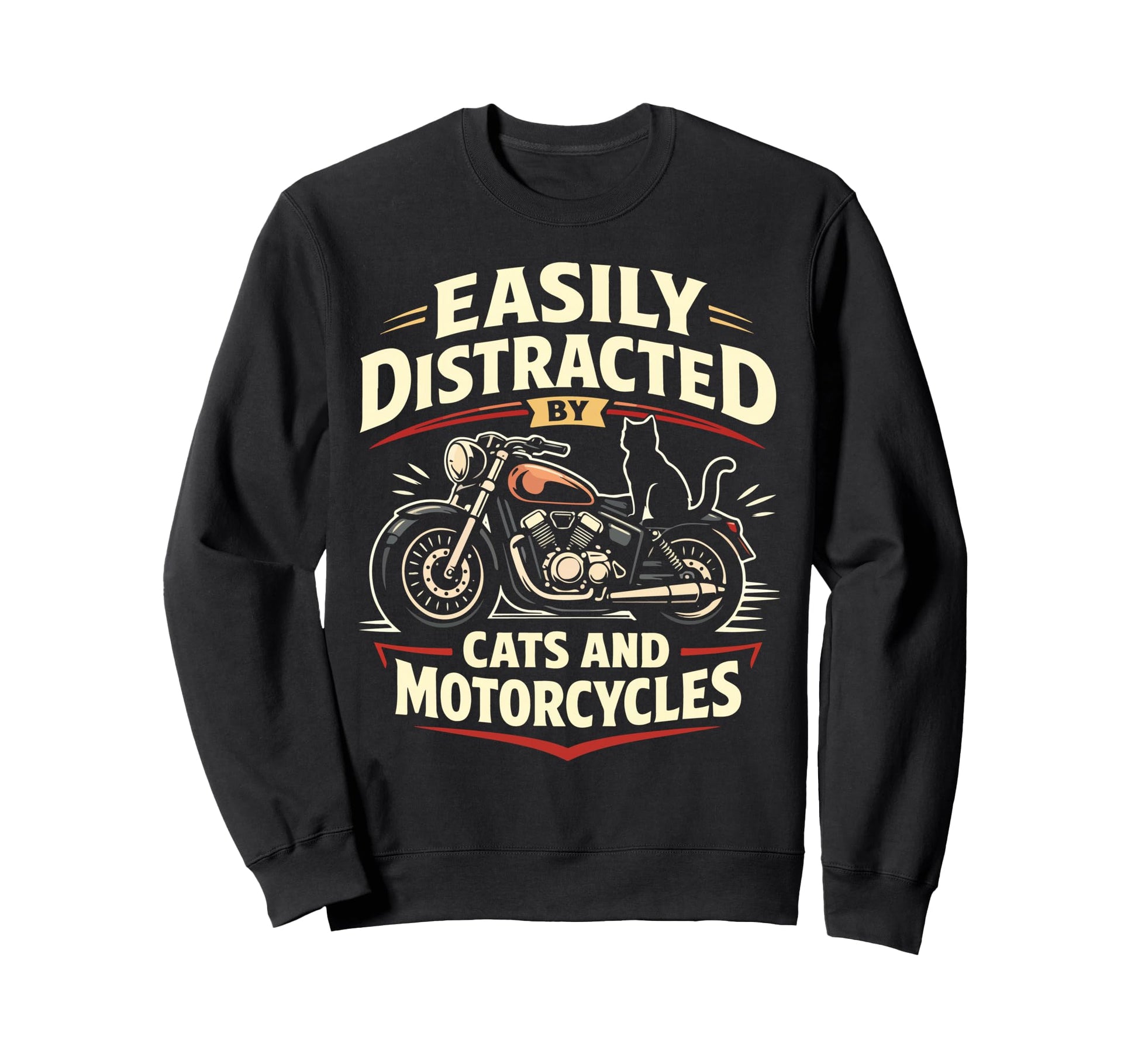 Motorcycle Biker Cat Easily Sweatshirt - Minimalist Print for Adults - T-Shirt, Sweatshirt, Hoodie