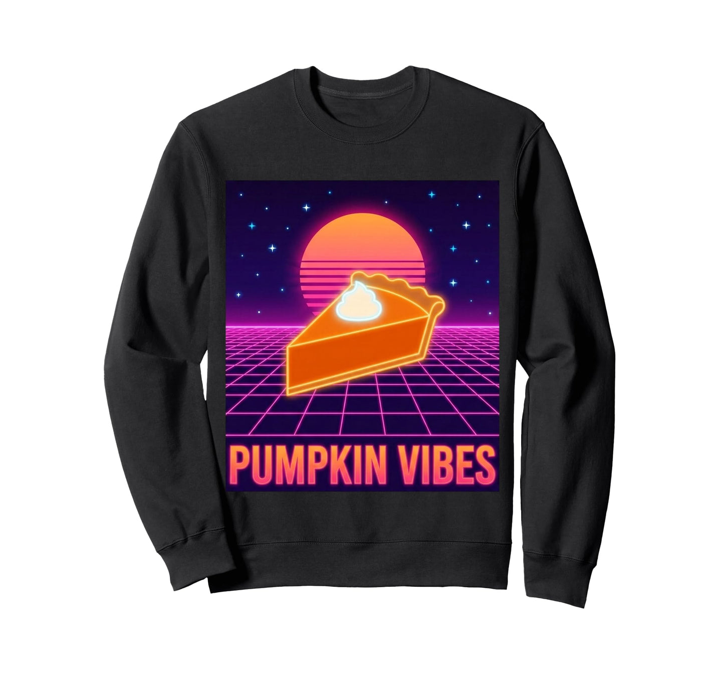 Pumpkin Vibes Synthwave Pie Sunset Sweatshirt - Aesthetic Graphic Unisex - T-Shirt, Sweatshirt, Hoodie