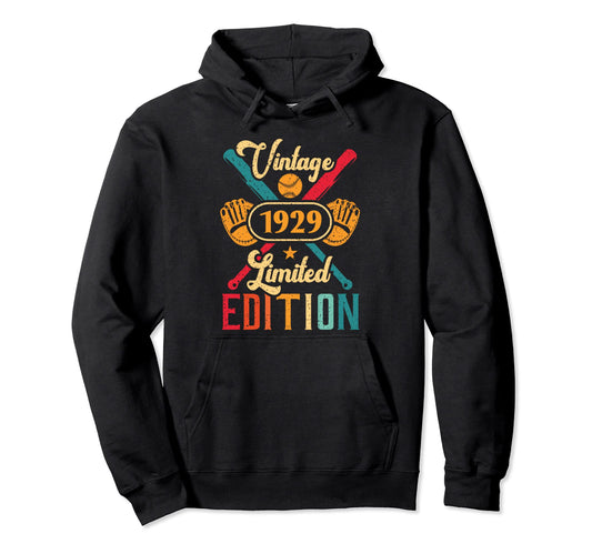 Baseball 93Th Birthday 1929 Softball Hoodie - Unique Graphic for Adults - T-Shirt, Sweatshirt, Hoodie