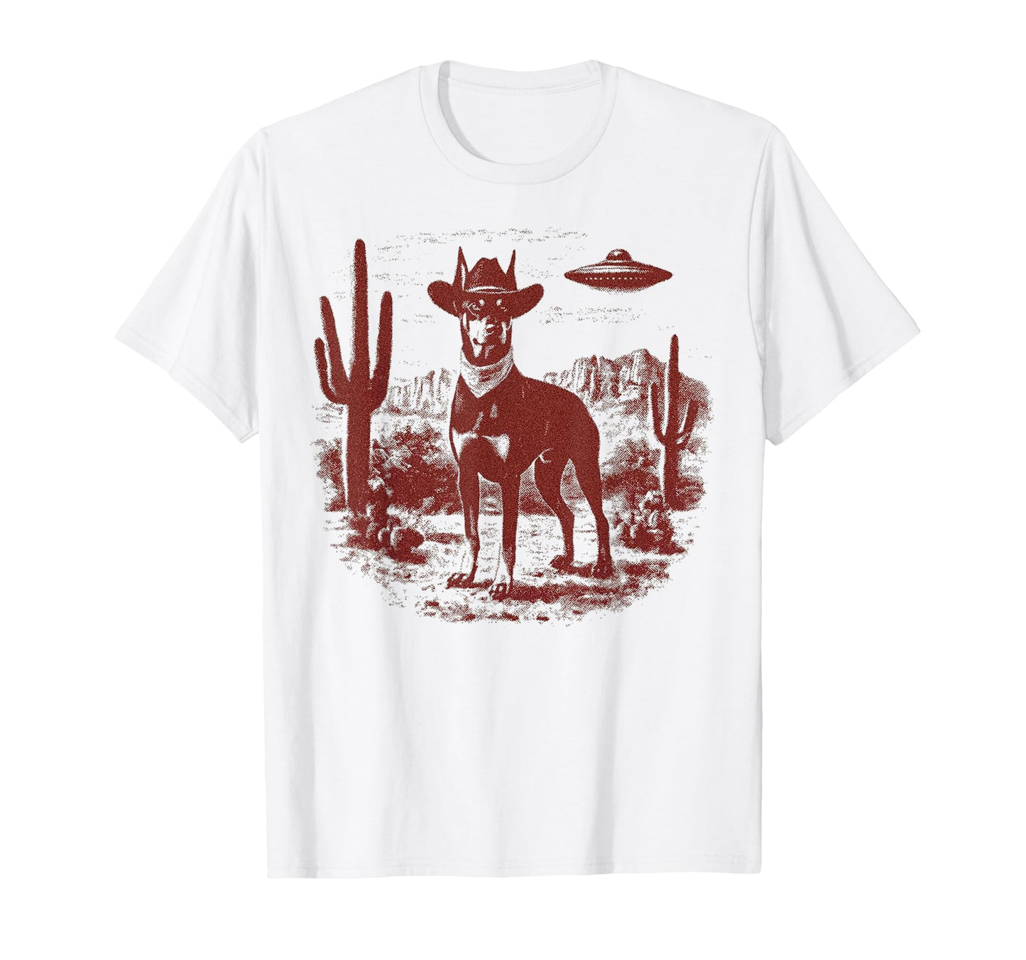 Funny Ufo Western Cowboy Doberman T-Shirt - Minimalist Print for Adults - T-Shirt, Sweatshirt, Hoodie
