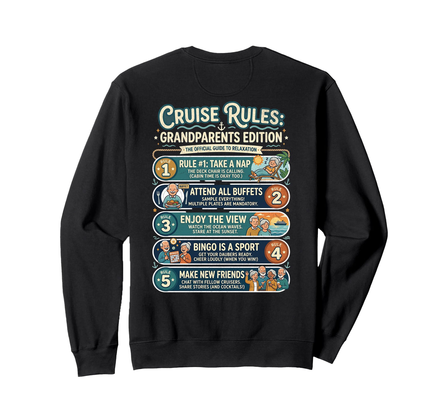 Funny Cruise Rules Grandparents Matching Sweatshirt - Graphic Print Unisex - T-Shirt, Sweatshirt, Hoodie