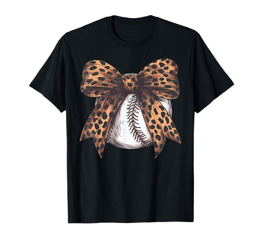 Baseball Leopard Coquette Bow T-Shirt - Casual Everyday Wear Men Women - T-Shirt, Sweatshirt, Hoodie