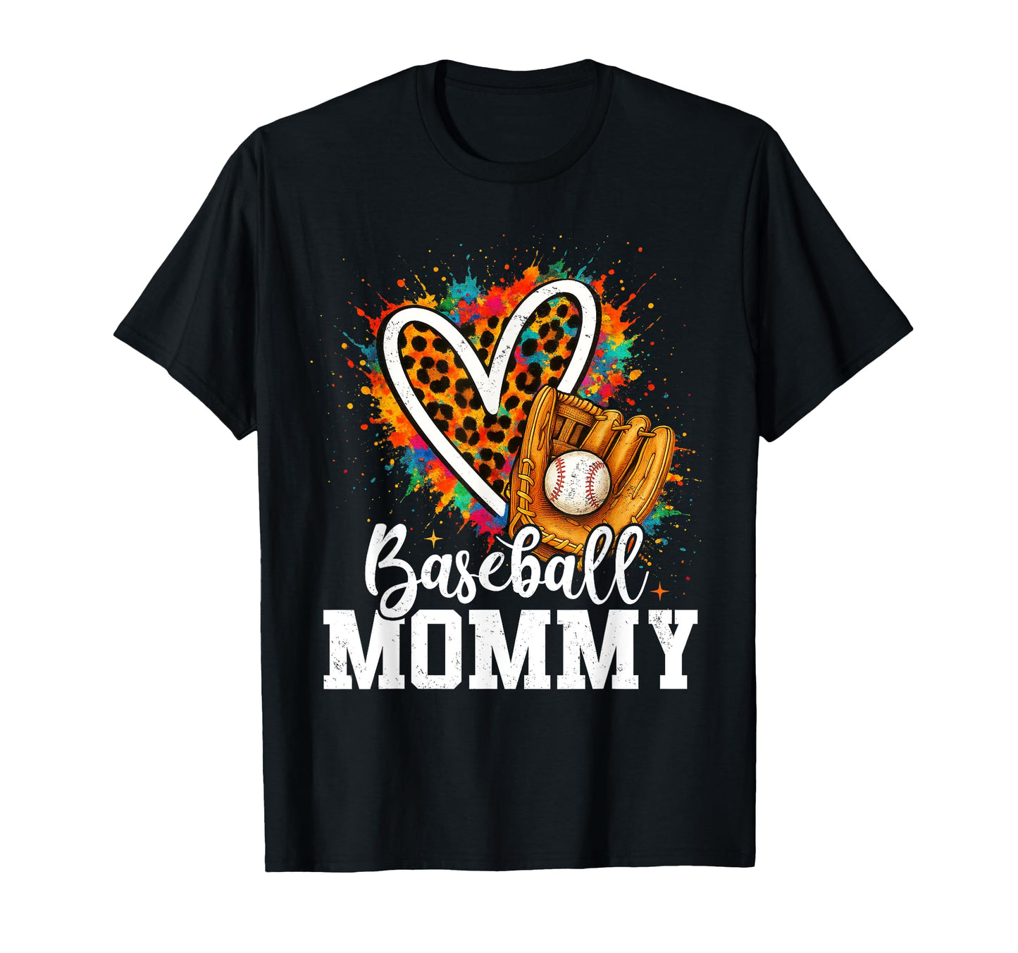 Baseball Mommy Leopard Heart Colorful T-Shirt - Minimalist Print for Adults - T-Shirt, Sweatshirt, Hoodie
