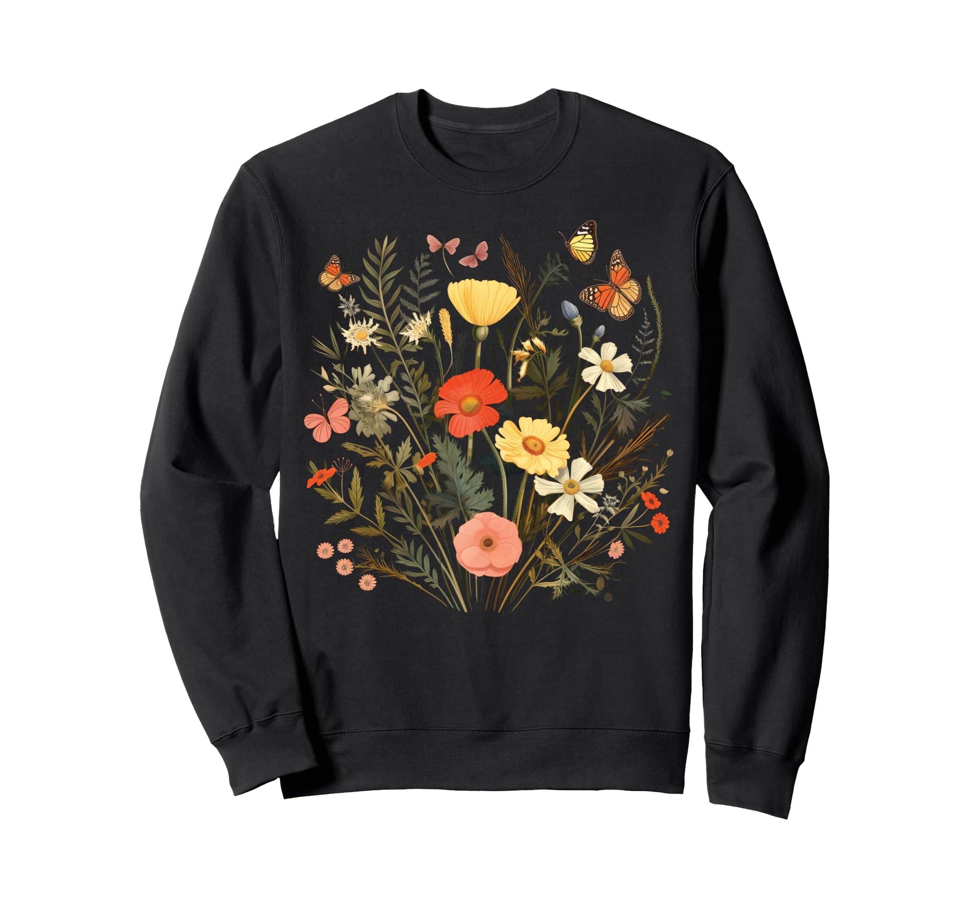 Pressed Flowers Butterflies Floral Sweatshirt - Graphic Print for Adults - T-Shirt, Sweatshirt, Hoodie