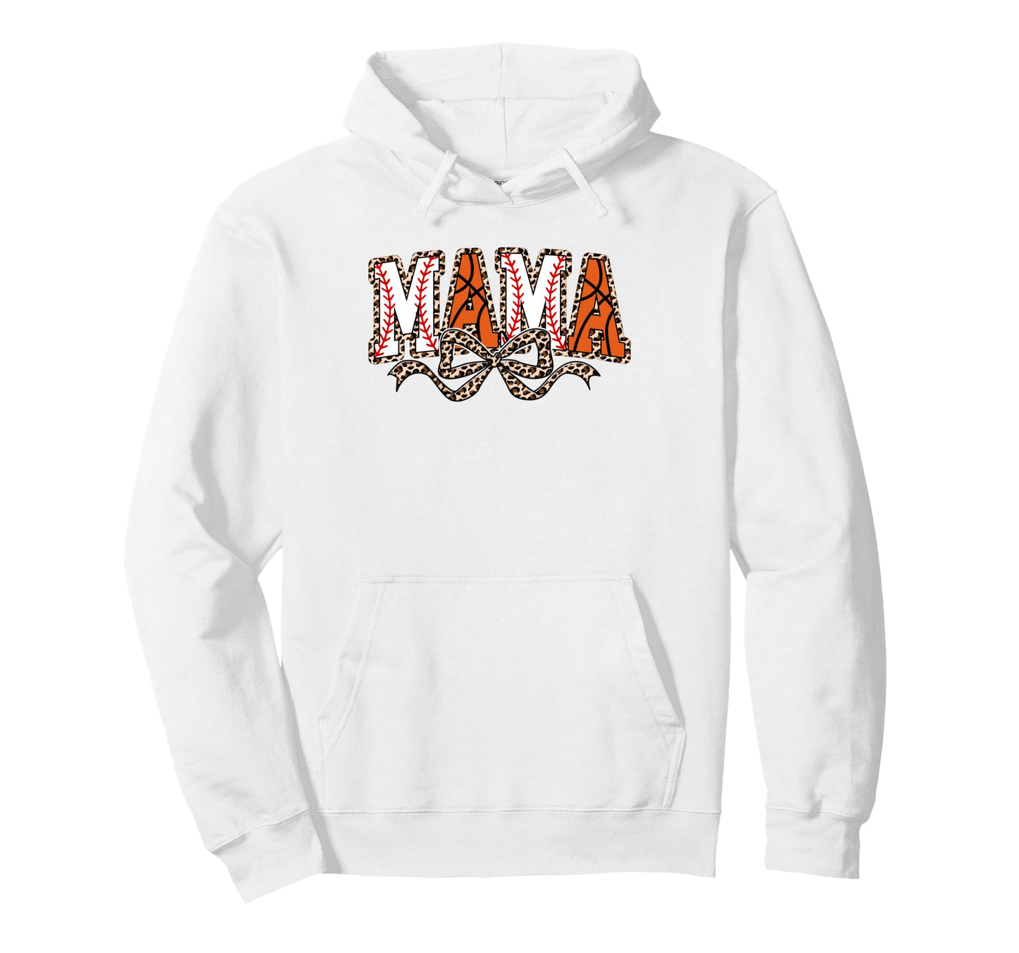 Leopard Baseball Basketball Mama Bow Hoodie - Fun Novelty Design Men Women - T-Shirt, Sweatshirt, Hoodie