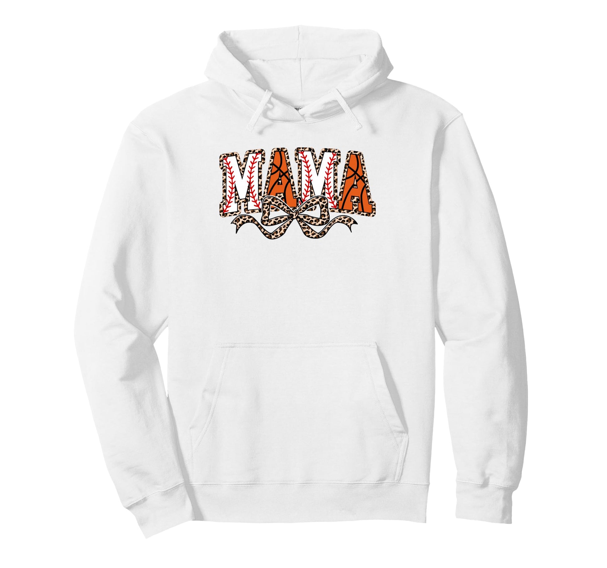 Leopard Baseball Basketball Mama Bow Hoodie - Fun Novelty Design Men Women - T-Shirt, Sweatshirt, Hoodie
