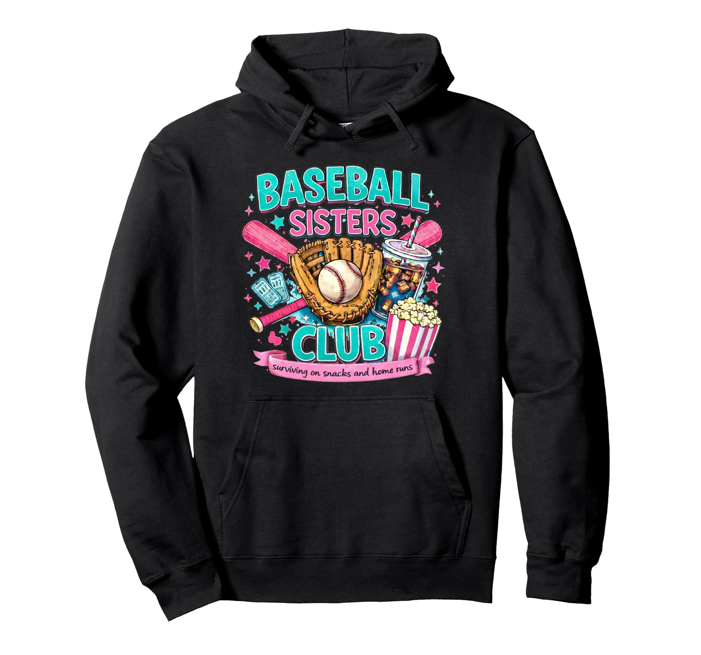 Baseball Sisters Club Surviving Snacks Hoodie - Graphic Print for Adults - T-Shirt, Sweatshirt, Hoodie