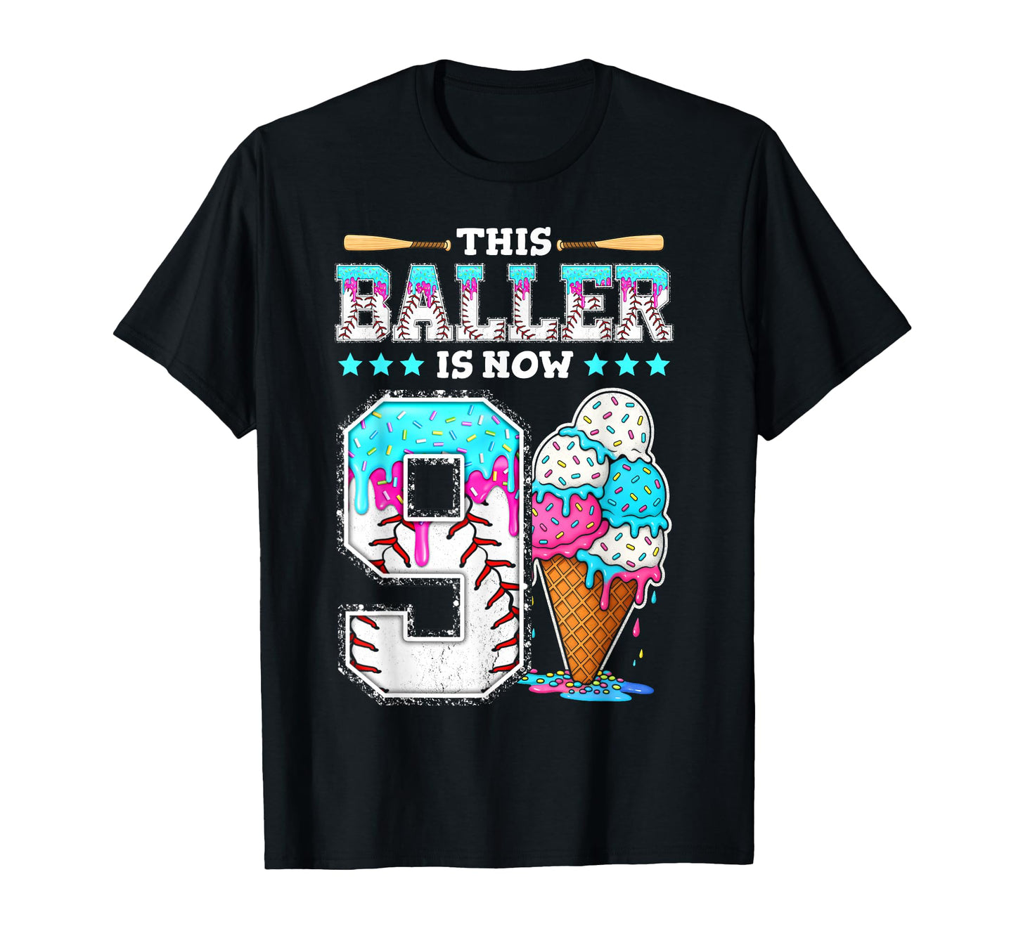 Baller Is Now 9 Year Ice Cream T-Shirt - Fun Novelty Design for Adults - T-Shirt, Sweatshirt, Hoodie