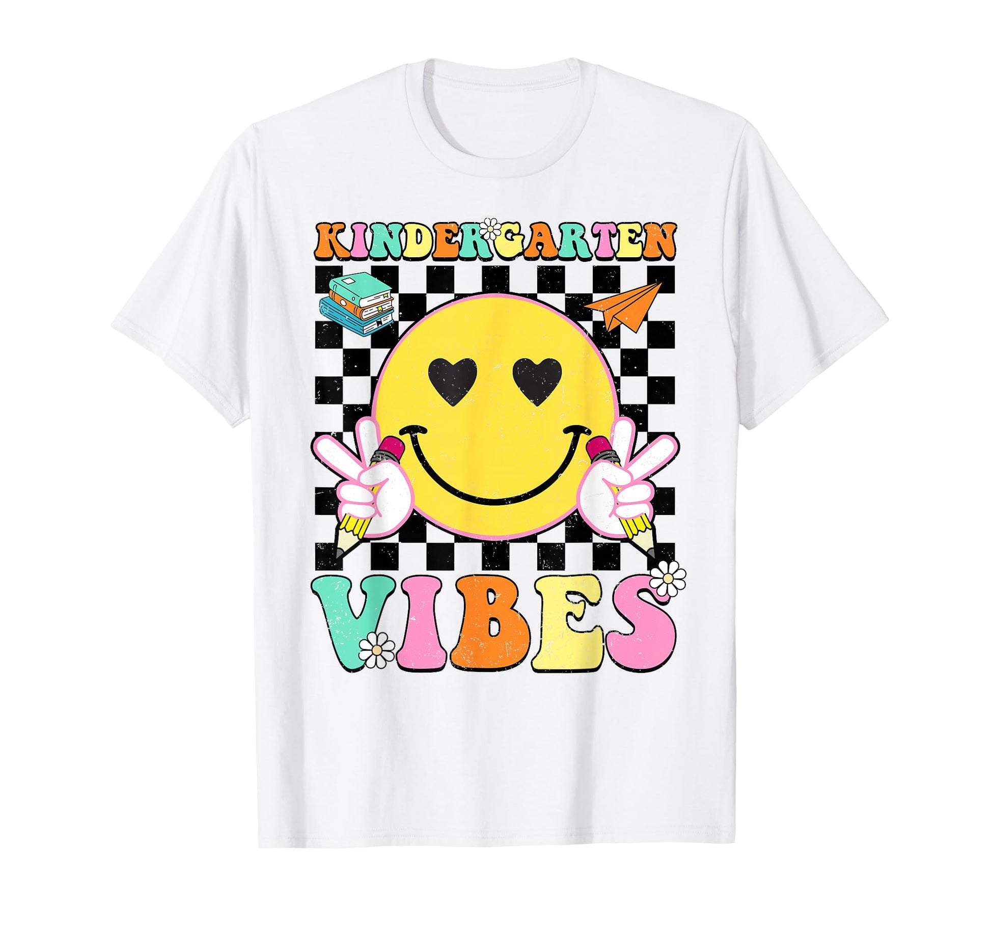 Kindergarten Vibes Smile Face Teacher T-Shirt - Aesthetic Graphic Unisex - T-Shirt, Sweatshirt, Hoodie