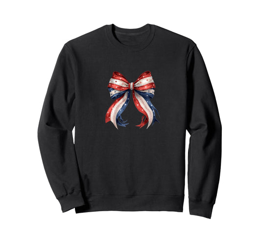 American Flag Baseball Bow Sweatshirt - Novelty Apparel Unisex - T-Shirt, Sweatshirt, Hoodie