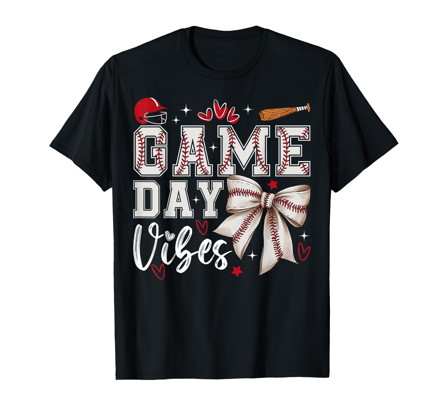 Game Day Vibes Baseball Coquette Bow T-Shirt - Custom Art Print Unisex - T-Shirt, Sweatshirt, Hoodie