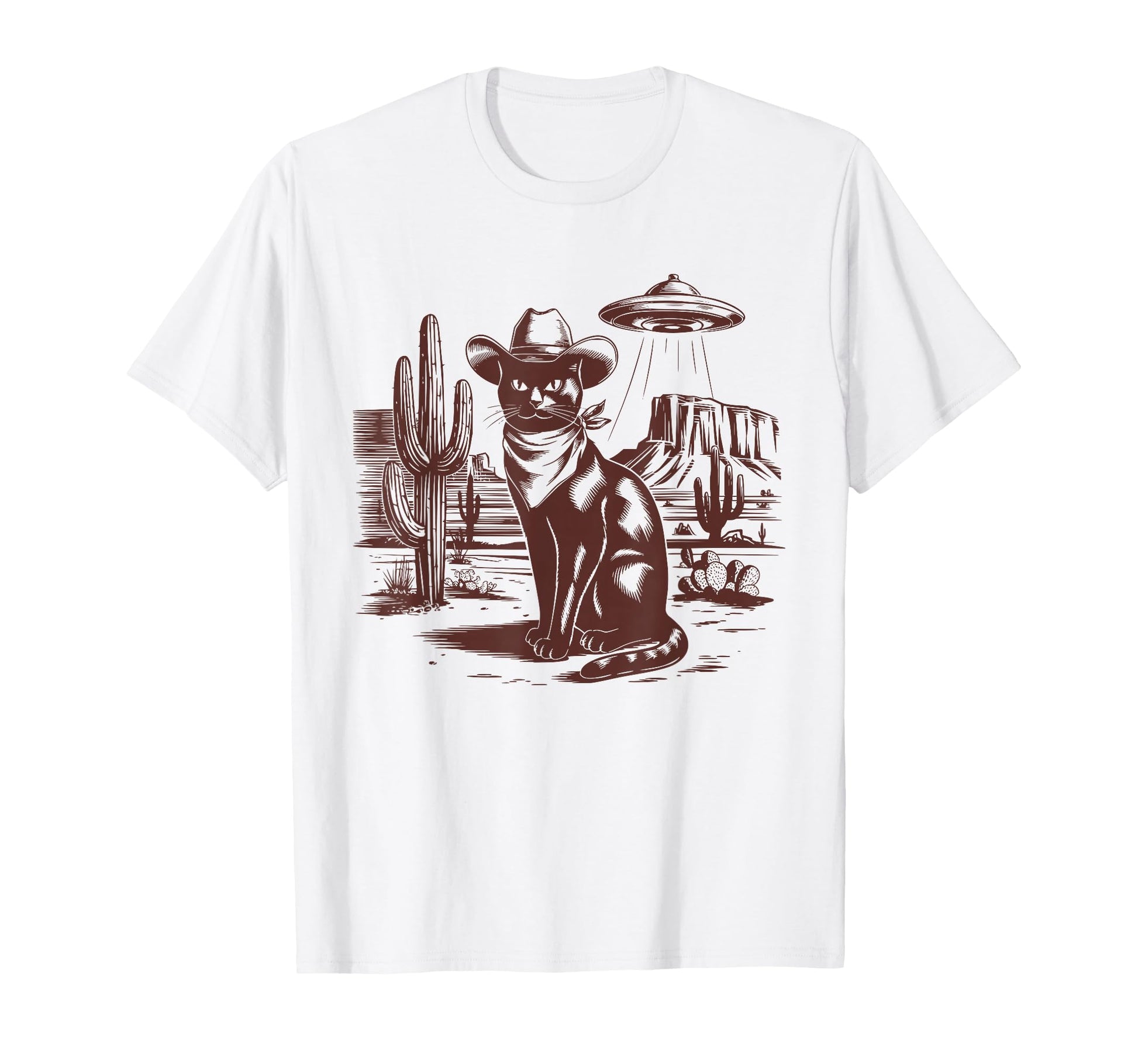Black Cat Ufo Western Alien 90S Cowboy T-Shirt - Trendy Graphic Men Women - T-Shirt, Sweatshirt, Hoodie