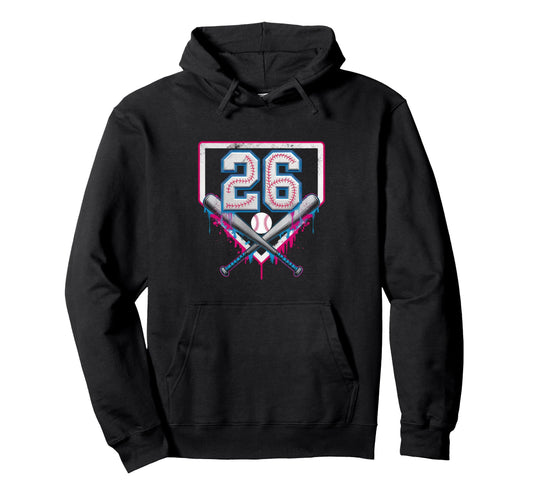 26Th Birthday Baseball Home Ice Hoodie - Fun Novelty Design Men Women - T-Shirt, Sweatshirt, Hoodie