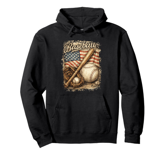 Baseball American Us Flag Baseball Life Hoodie - Aesthetic Graphic Unisex - T-Shirt, Sweatshirt, Hoodie