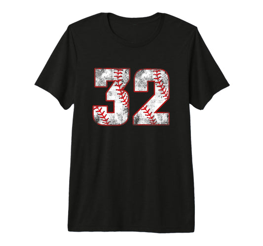 Baseball 32 Jersey Number Tri Blend T-Shirt - Trendy Graphic for Adults - T-Shirt, Sweatshirt, Hoodie