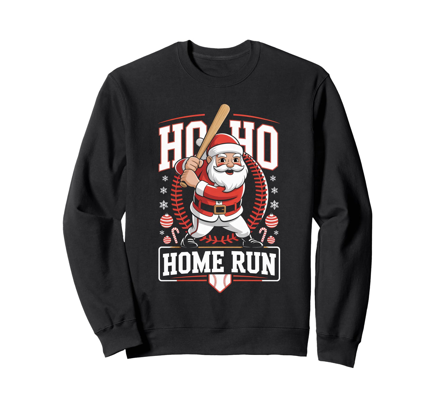 Ho Ho Home Run Baseball Funny Santa Sweatshirt - Graphic Print for Adults - T-Shirt, Sweatshirt, Hoodie