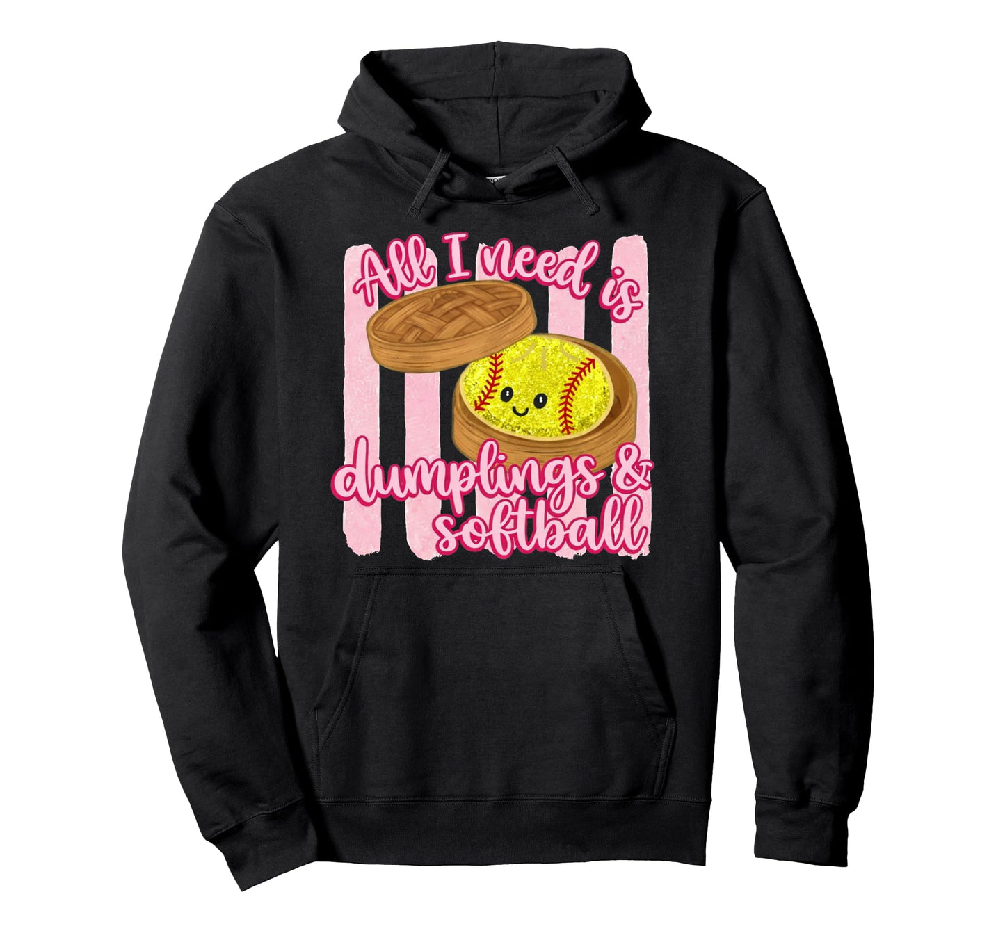 All I Need Is Dumplings Softball Striped Hoodie - Aesthetic Graphic Unisex - T-Shirt, Sweatshirt, Hoodie
