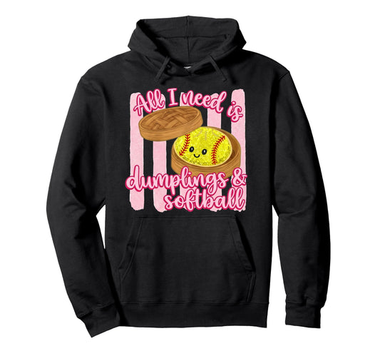 All I Need Is Dumplings Softball Striped Hoodie - Aesthetic Graphic Unisex - T-Shirt, Sweatshirt, Hoodie