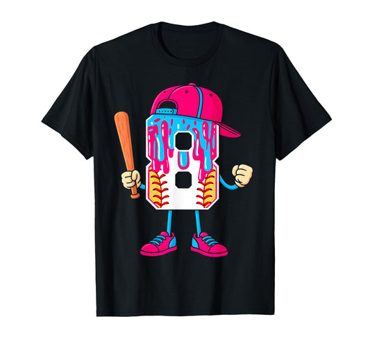 Baseball 8 Year Old Ice Cream Drip T-Shirt - Minimalist Print for Adults - T-Shirt, Sweatshirt, Hoodie