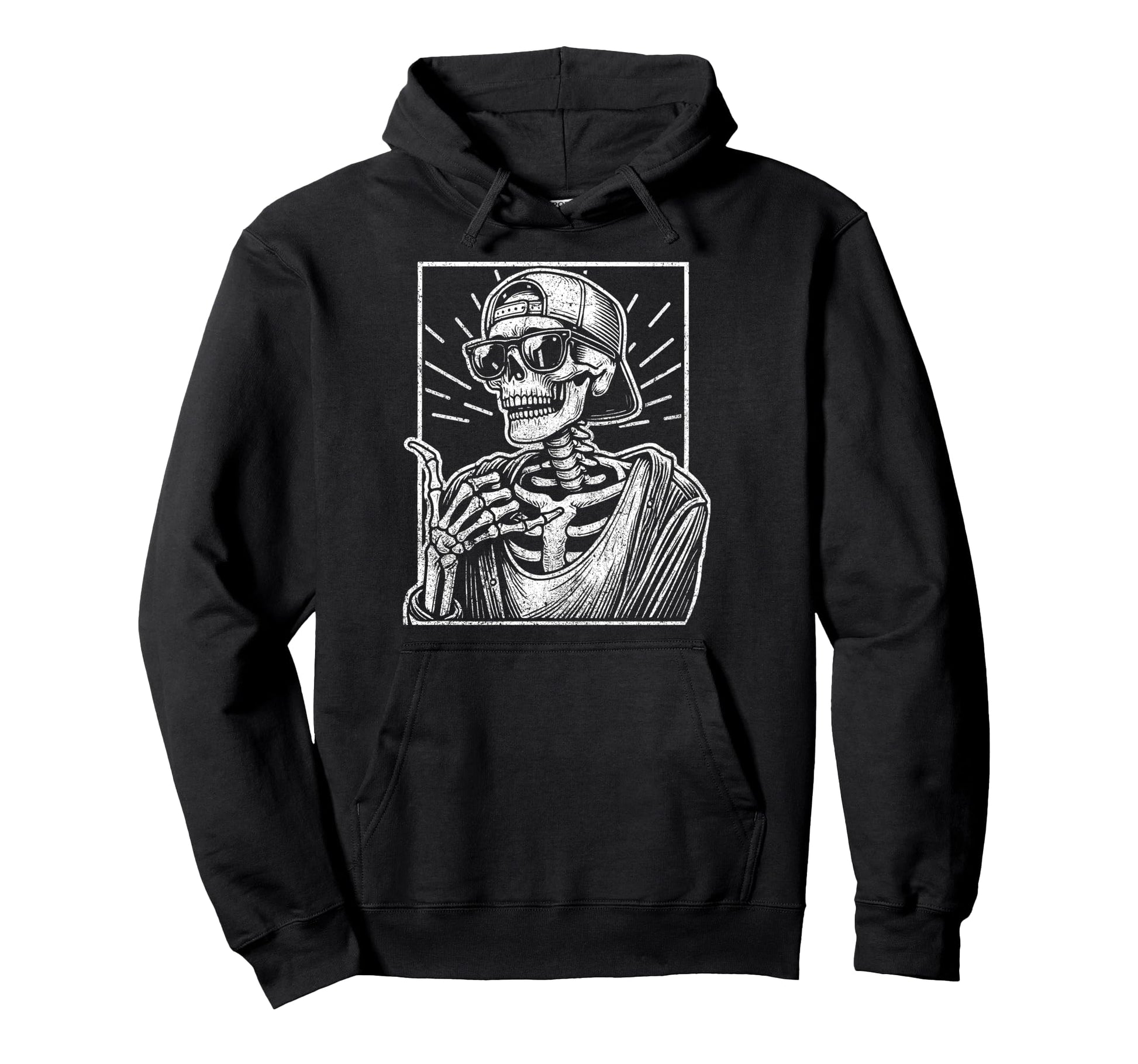 Funny Skeleton Sunglasses Baseball Hoodie - Minimalist Print for Adults - T-Shirt, Sweatshirt, Hoodie