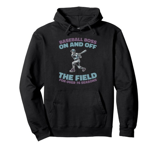 76 Years Old Team Player Baseballer Hoodie - Minimalist Print Unisex - T-Shirt, Sweatshirt, Hoodie