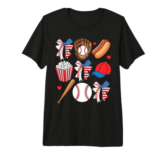 Baseball Coquette Bow 4Th July Usa T-Shirt - Fun Novelty Design Men Women - T-Shirt, Sweatshirt, Hoodie