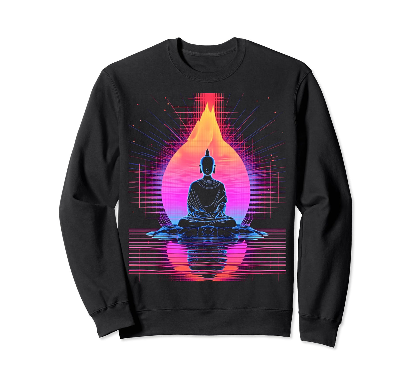 Synthwave Alien Buddha Cyberpunk Sweatshirt - Aesthetic Graphic for Adults - T-Shirt, Sweatshirt, Hoodie