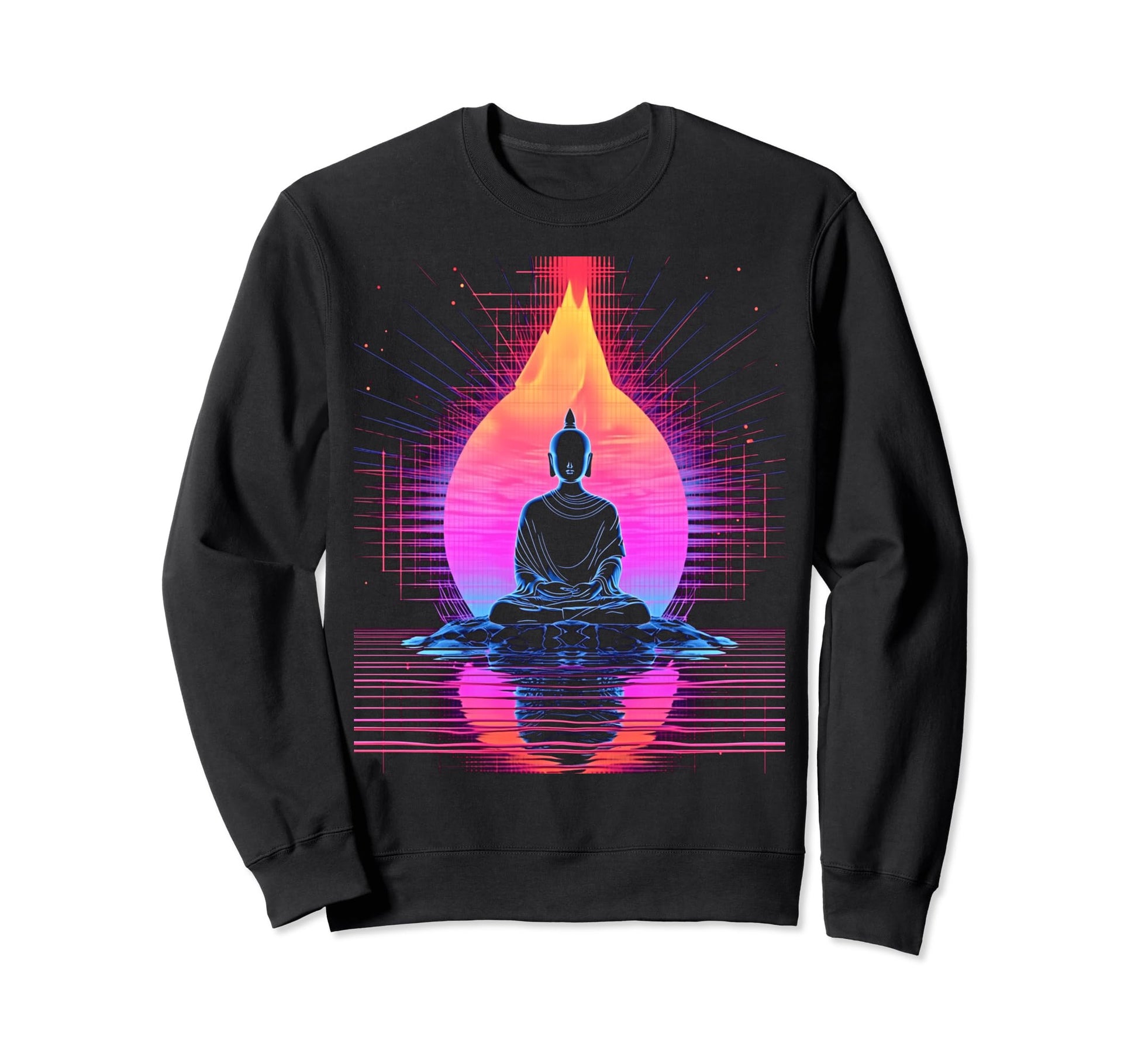 Synthwave Alien Buddha Cyberpunk Sweatshirt - Aesthetic Graphic for Adults - T-Shirt, Sweatshirt, Hoodie