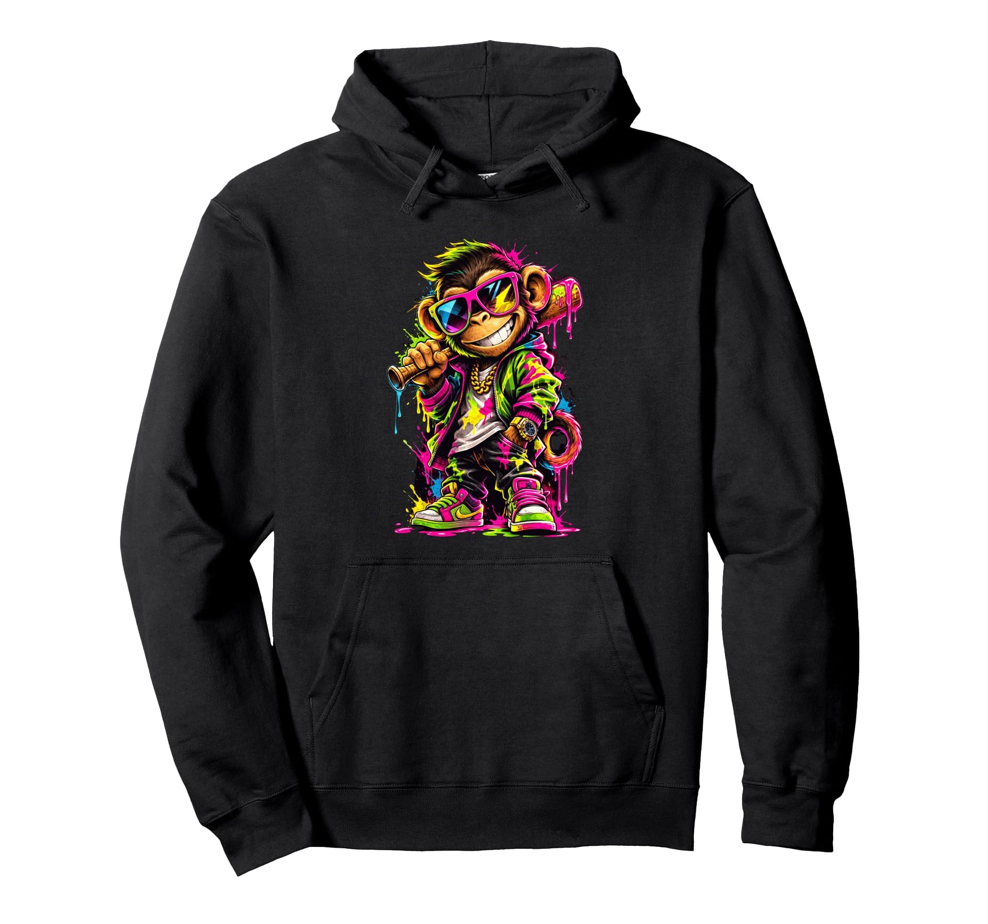 Monkey Baseball Drip Funny Animal Party Hoodie - Aesthetic Graphic Unisex - T-Shirt, Sweatshirt, Hoodie