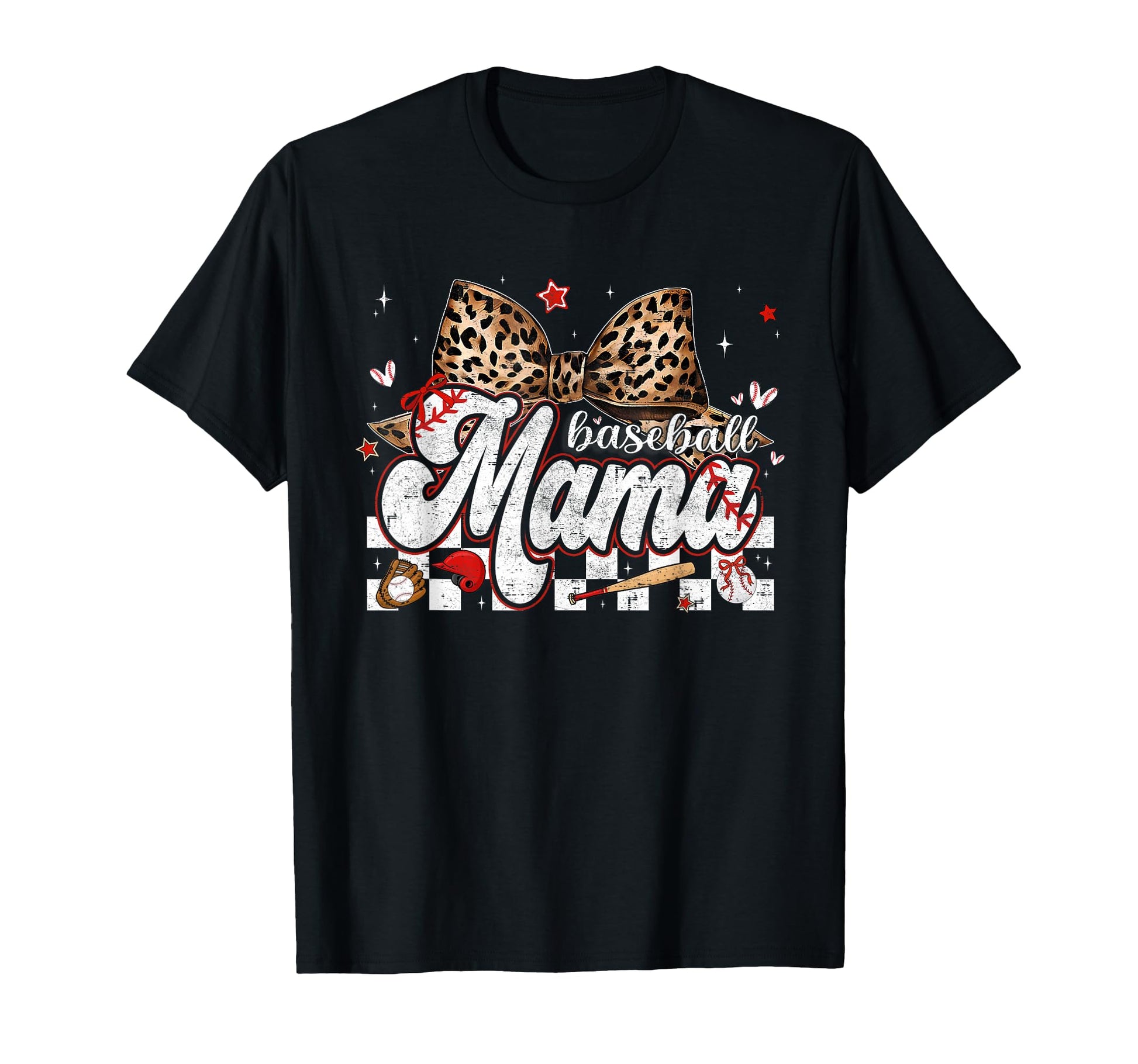 Baseball Mama Leopard Bow Mothers T-Shirt - Casual Everyday Wear Unisex - T-Shirt, Sweatshirt, Hoodie