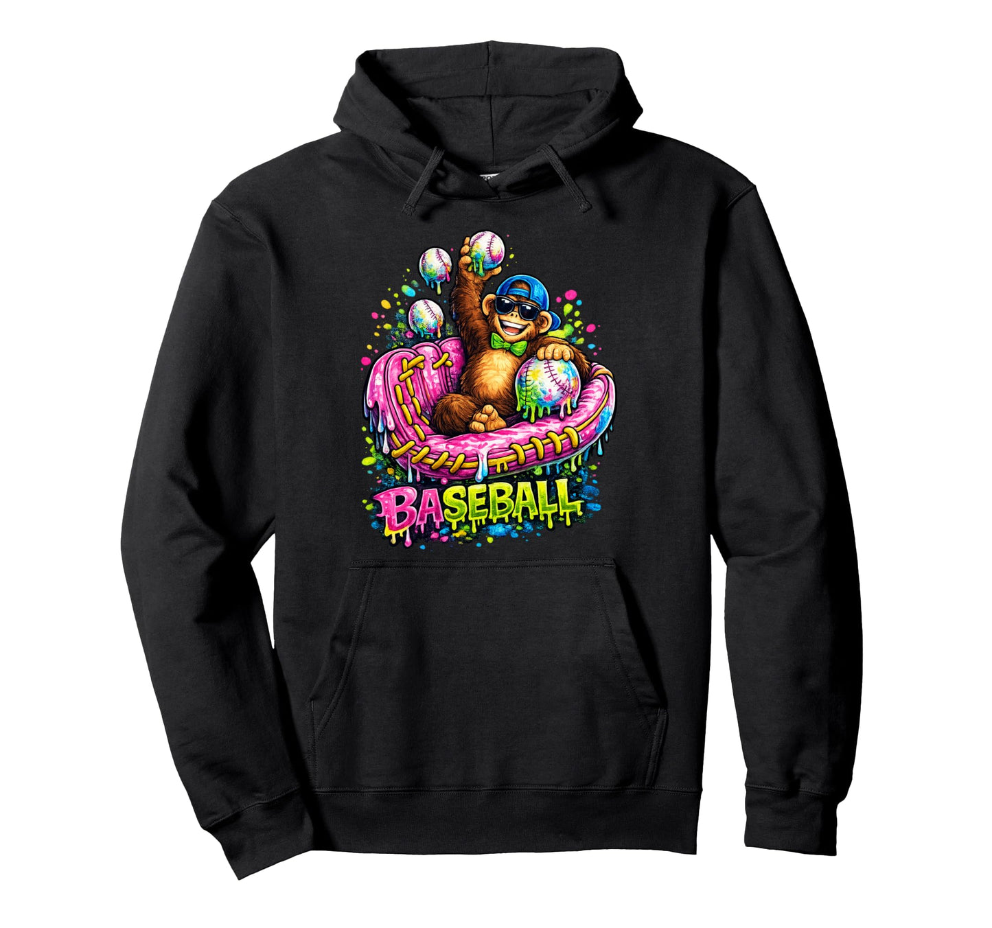 Monkey Funny Animals Baseball Ice Hoodie - Fun Novelty Design Men Women - T-Shirt, Sweatshirt, Hoodie
