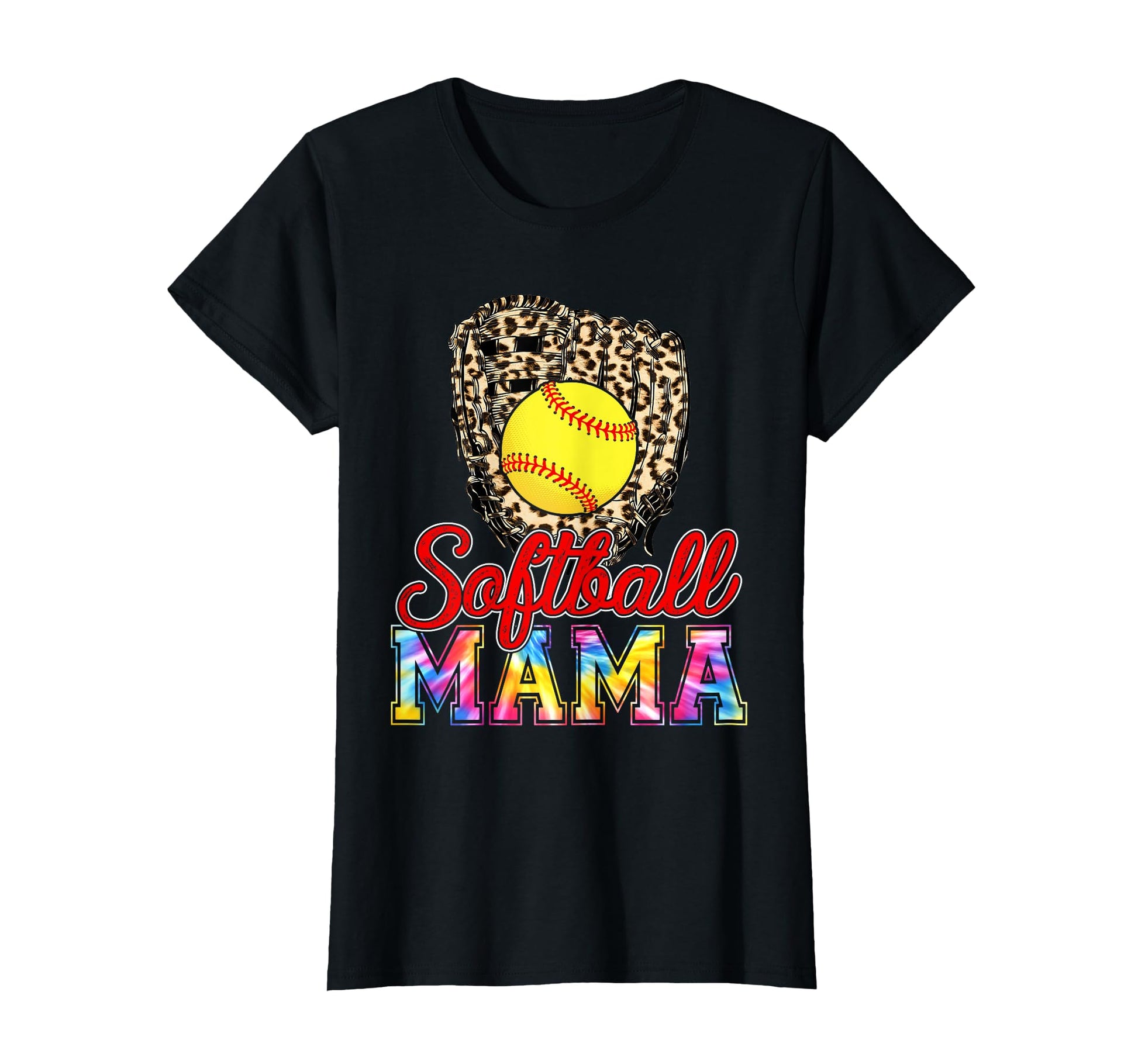Tie Dye Softball Mama Leopard Baseball T-Shirt - Graphic Print Men Women - T-Shirt, Sweatshirt, Hoodie