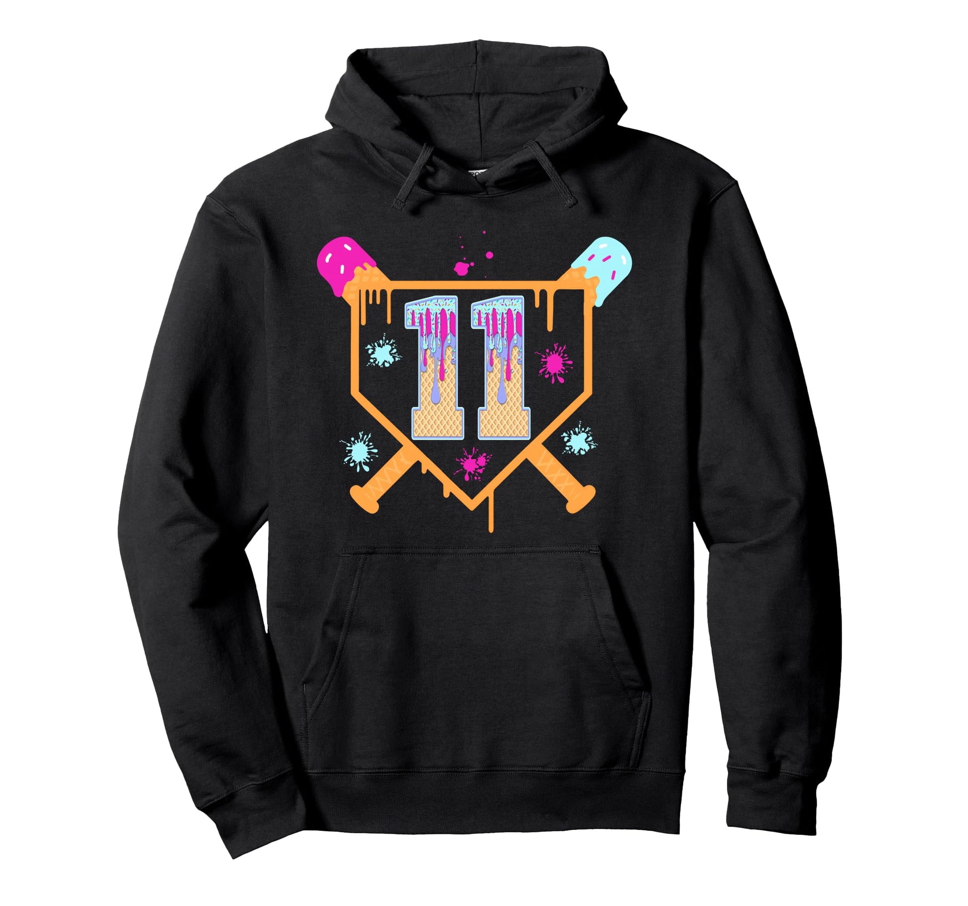 11Th Birthday Baseball Drip Themed Hoodie - Graphic Print for Adults - T-Shirt, Sweatshirt, Hoodie