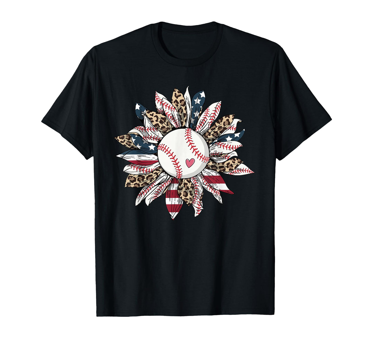 Baseball American Flag Leopard Sunflower T-Shirt - Trendy Graphic Unisex - T-Shirt, Sweatshirt, Hoodie
