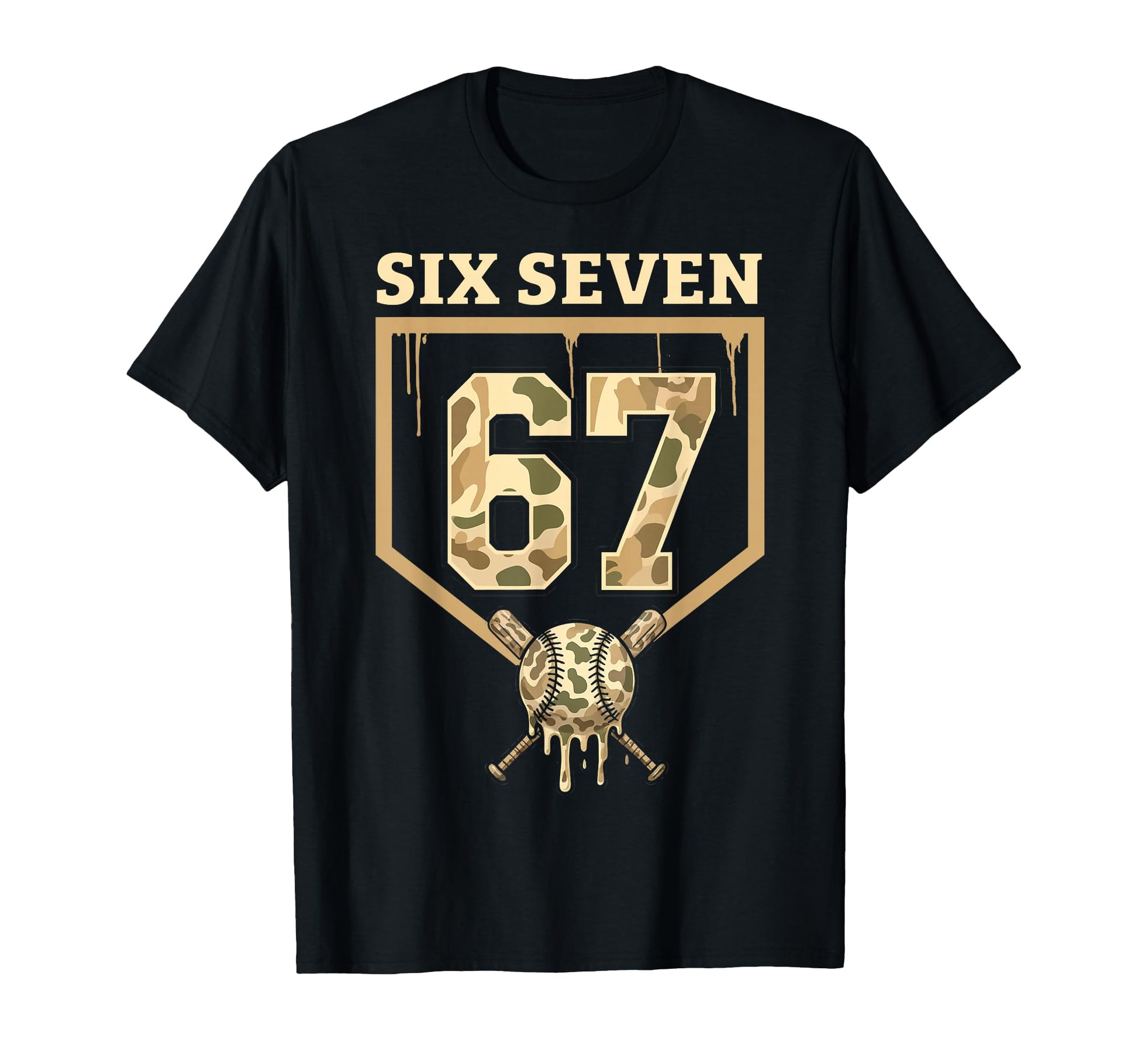 Baseball Ice Cream Drip 67 Camo Six T-Shirt - Novelty Apparel Men Women - T-Shirt, Sweatshirt, Hoodie