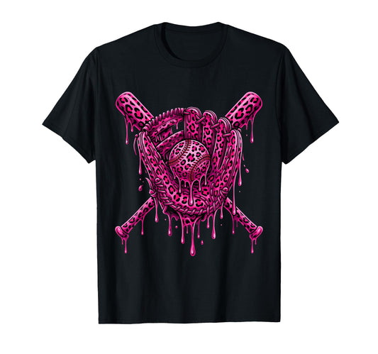 Baseball Drip Leopard Pattern Dripping T-Shirt - Fun Novelty Design Unisex - T-Shirt, Sweatshirt, Hoodie