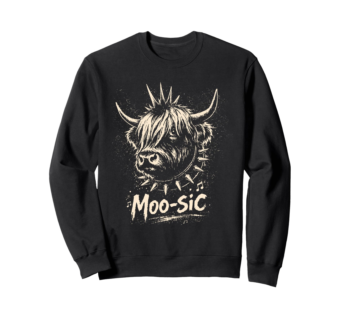 Moo Sic Punk Rock Cow Metalhead Sweatshirt - Minimalist Print for Adults - T-Shirt, Sweatshirt, Hoodie