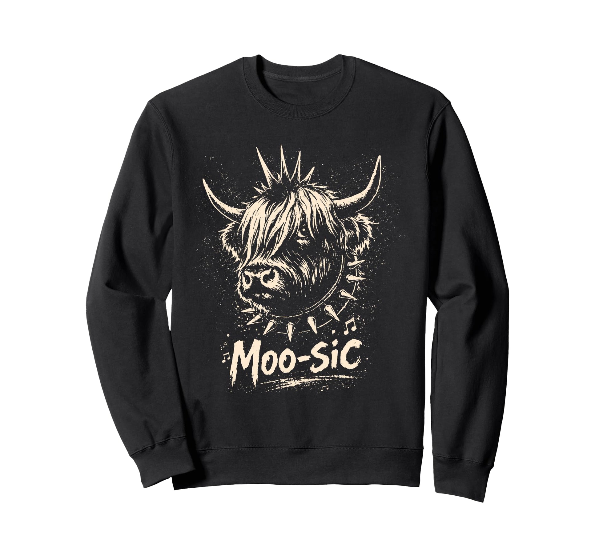 Moo Sic Punk Rock Cow Metalhead Sweatshirt - Minimalist Print for Adults - T-Shirt, Sweatshirt, Hoodie