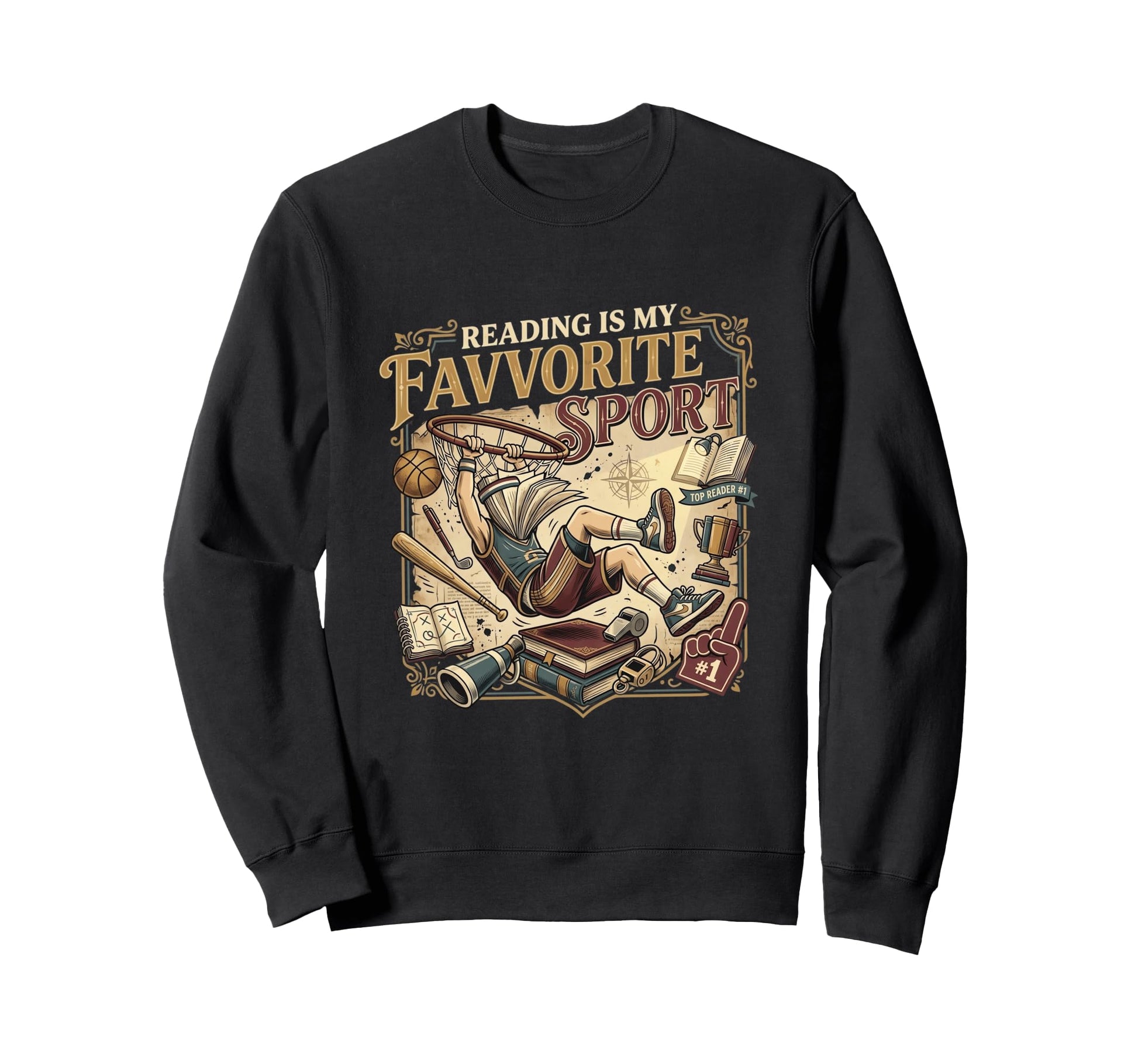 Reading Is My Favorite Sport Varsity Sweatshirt - Graphic Print Unisex - T-Shirt, Sweatshirt, Hoodie