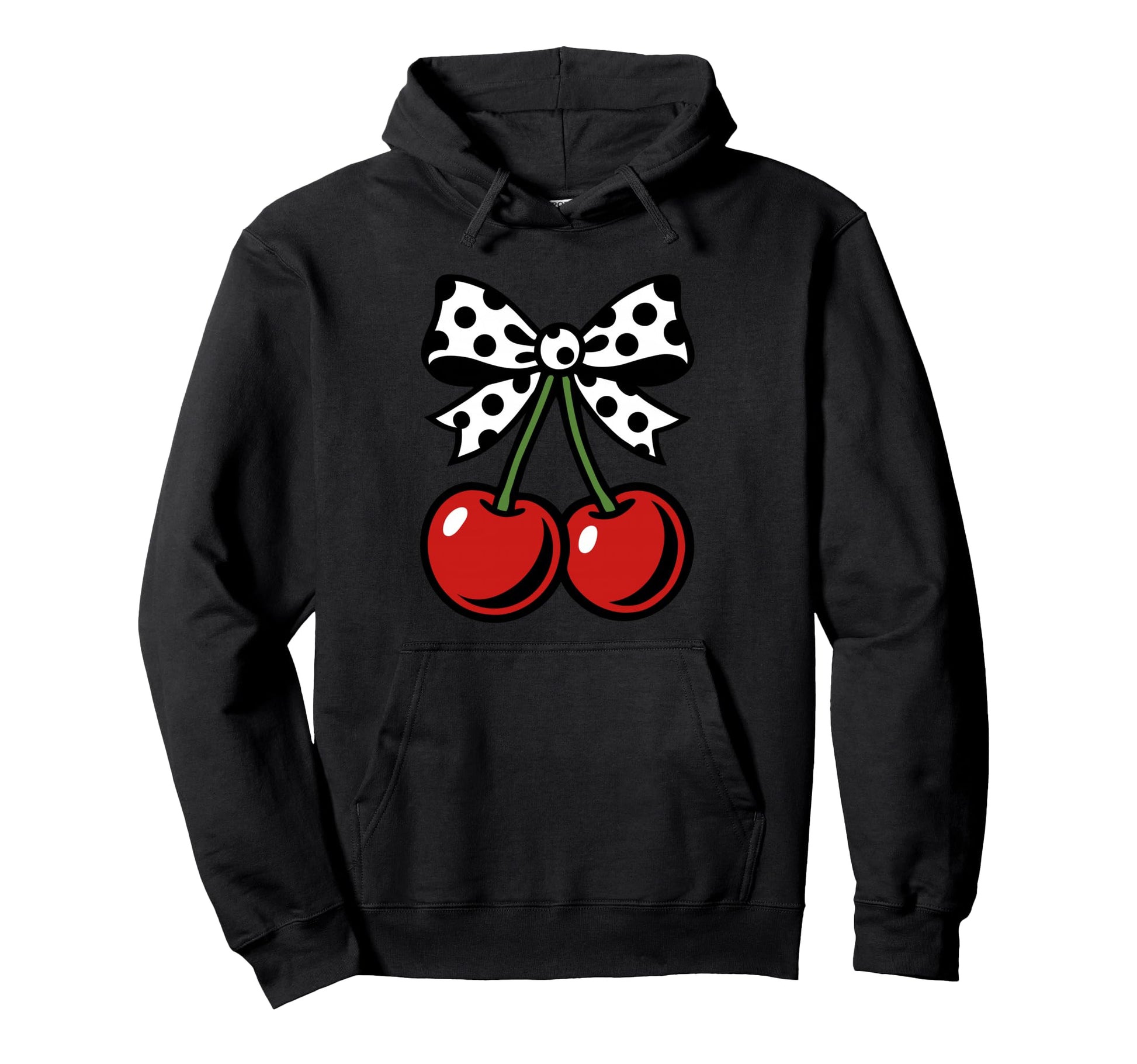 Coquette Cherry Polka Dot Ribbon Bow Hoodie - Graphic Print Unisex - T-Shirt, Sweatshirt, Hoodie