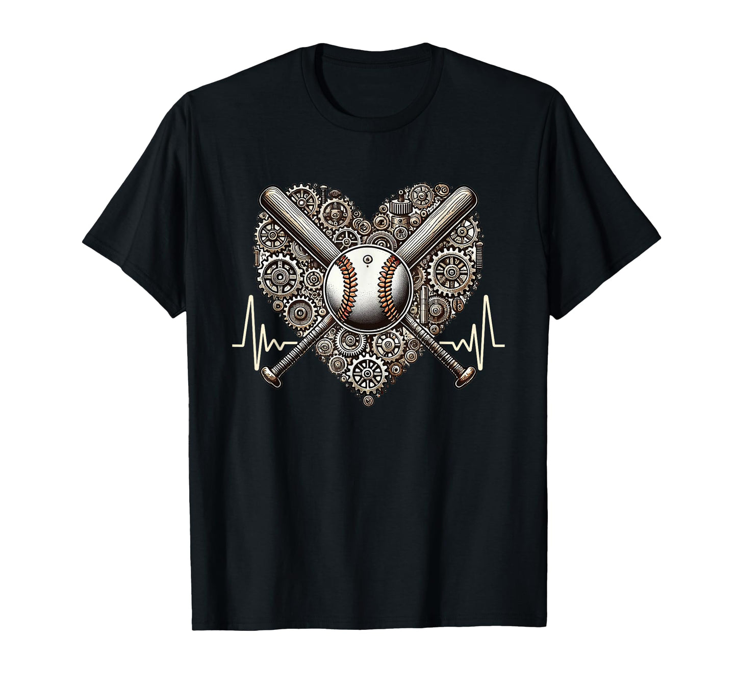 Baseball Heartbeat Steampunk Player T-Shirt - Unique Graphic for Adults - T-Shirt, Sweatshirt, Hoodie
