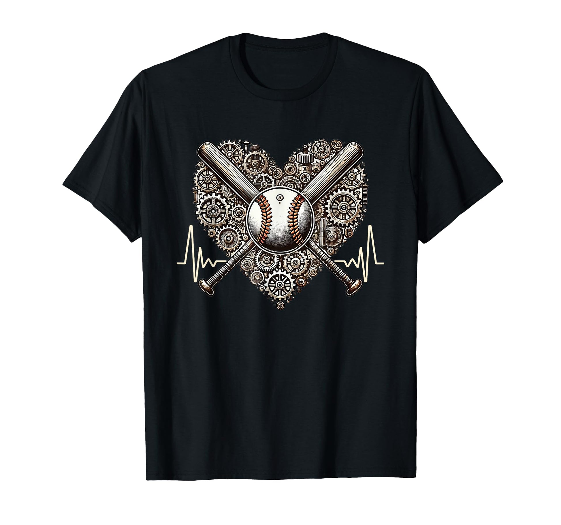 Baseball Heartbeat Steampunk Player T-Shirt - Unique Graphic for Adults - T-Shirt, Sweatshirt, Hoodie