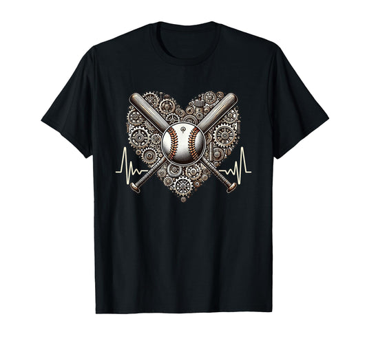 Baseball Heartbeat Steampunk Player T-Shirt - Unique Graphic for Adults - T-Shirt, Sweatshirt, Hoodie